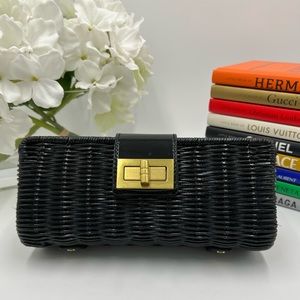 EUC J. Crew Turn Lock Clutch Black Rattan/Wicker